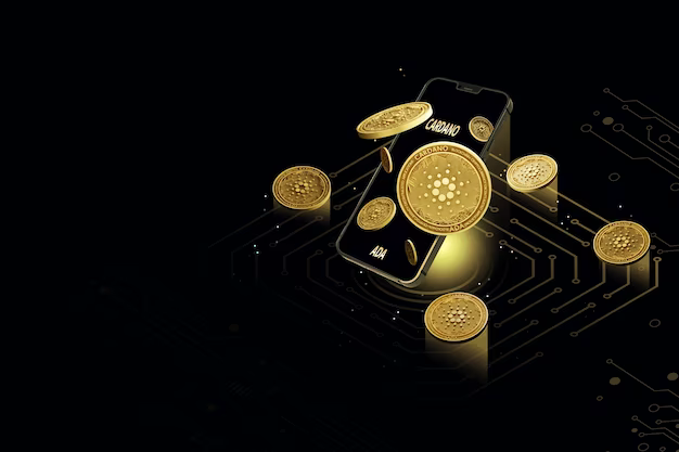 Coins with phone on black background